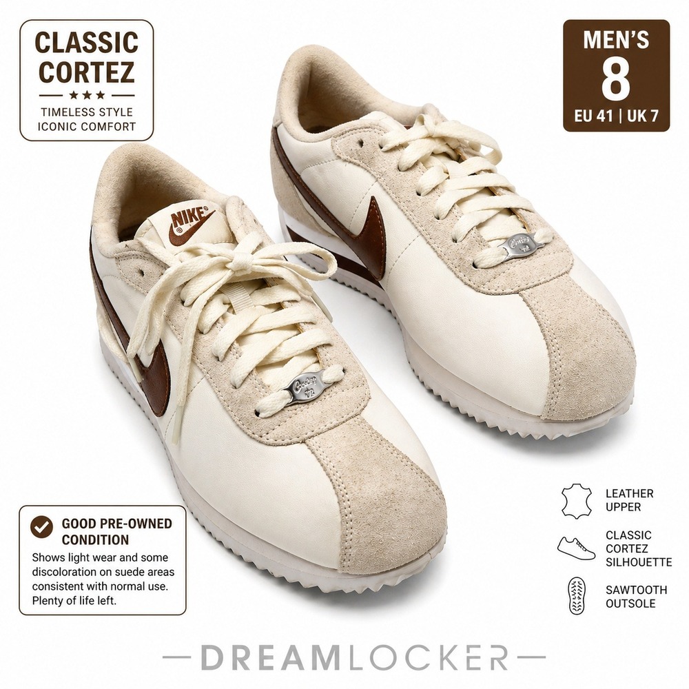 Nike Cortez Leather Suede Vintage Cream Brown Swoosh Mens 8 Classic Shoes